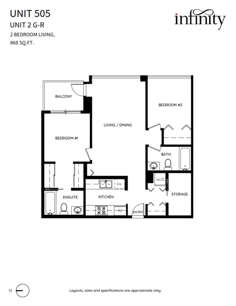 Floor plan for 2 beds, 2 baths